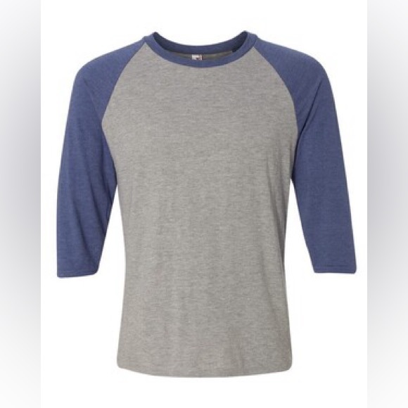 NWOT Anvil Triblend Raglan Three-Quarter Sleeve T-Shirt Baseball tee XL blue hth - Picture 2 of 3